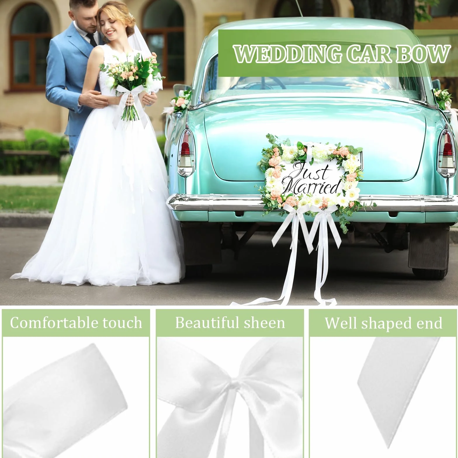 Noeud Voiture Mariage Ruban Satin Blanc 50 Pièces Décoration Voiture Mariage Noël Fête