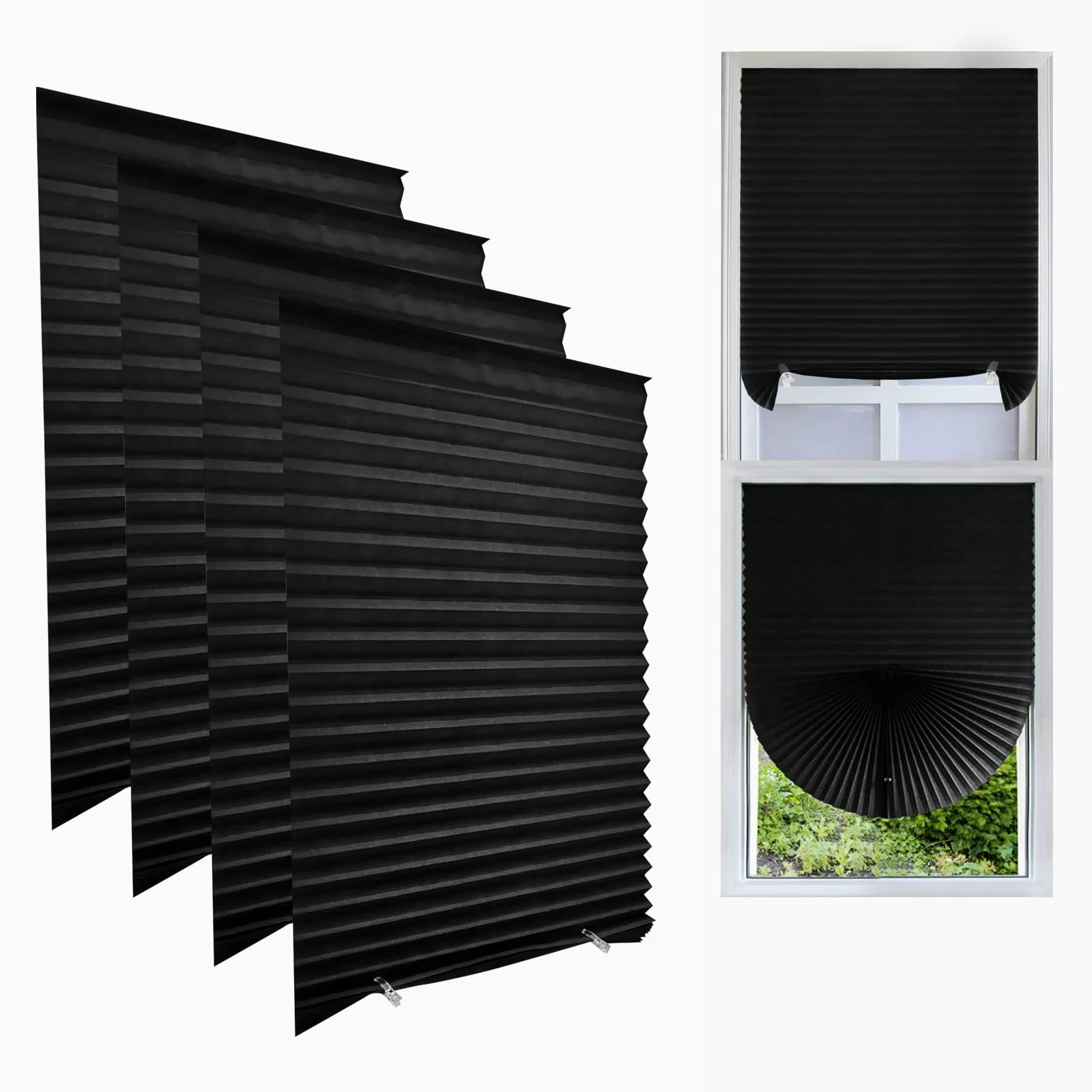 Stores de fenêtre sans perçage à clipser, stores de fenêtre à coller, stores plissés auto-adhésifs sans vis pour salle de bain, filtrage de la lumière et protection de la vie privée, stores plissés s