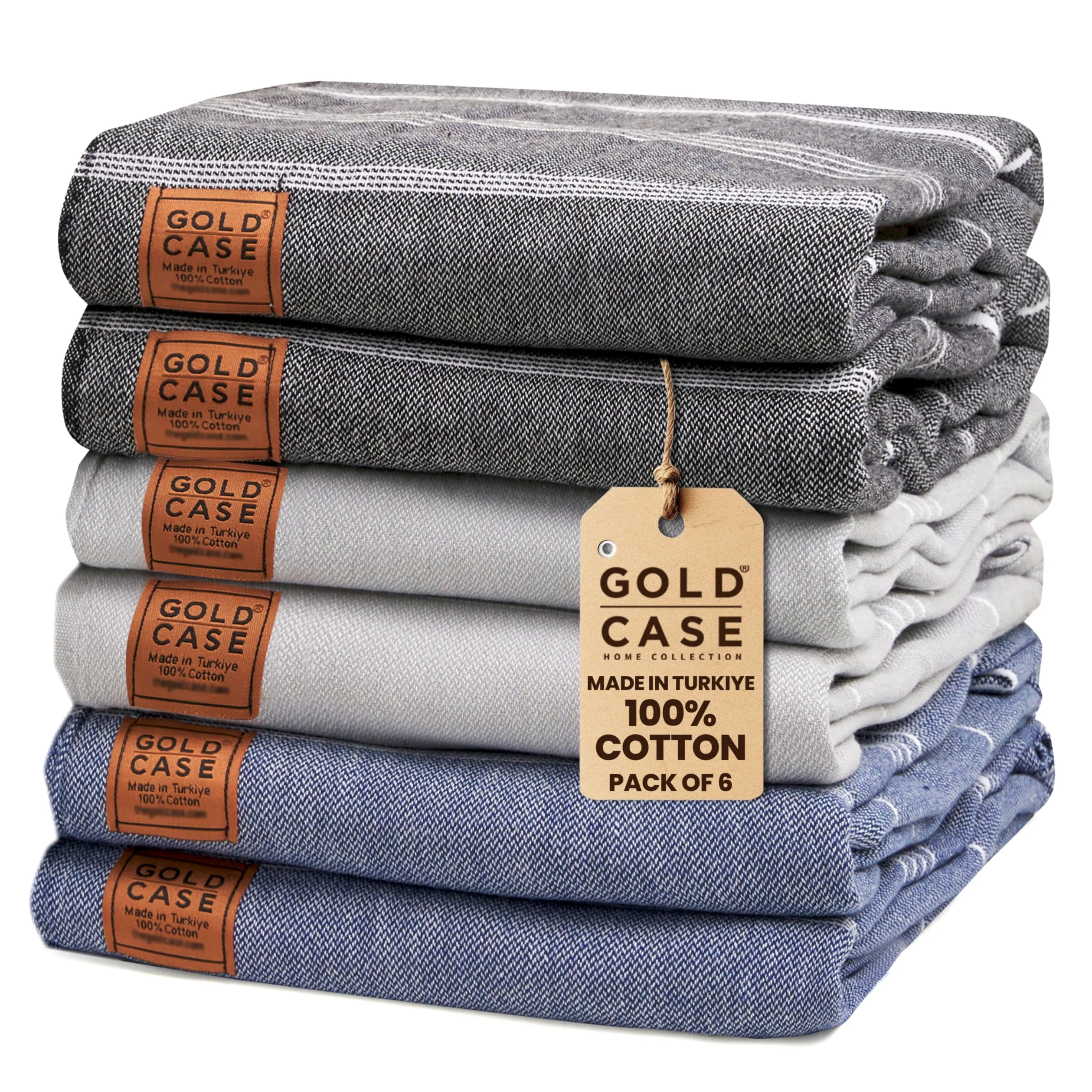 Gold CASE LYCIA Lot de 6 serviettes de plage turques 100 % coton – 177,8 x 96,5 cm – Serviettes de plage turques surdimensionnées à séchage rapide et anti-sable, légères dans les tons foncés