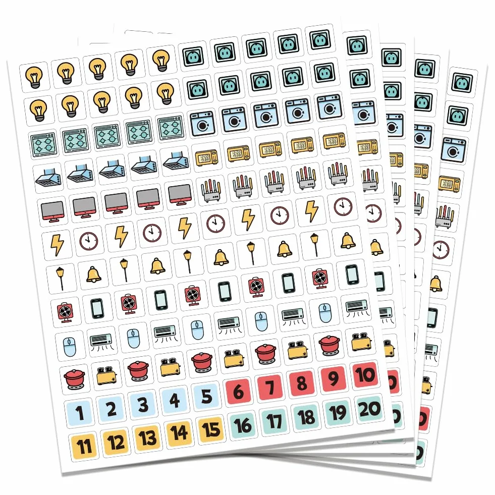 Autocollants pour Interrupteur, 38 Modèles d'Identification Multicolores, 600 Étiquettes pour Maison, Cuisine, École