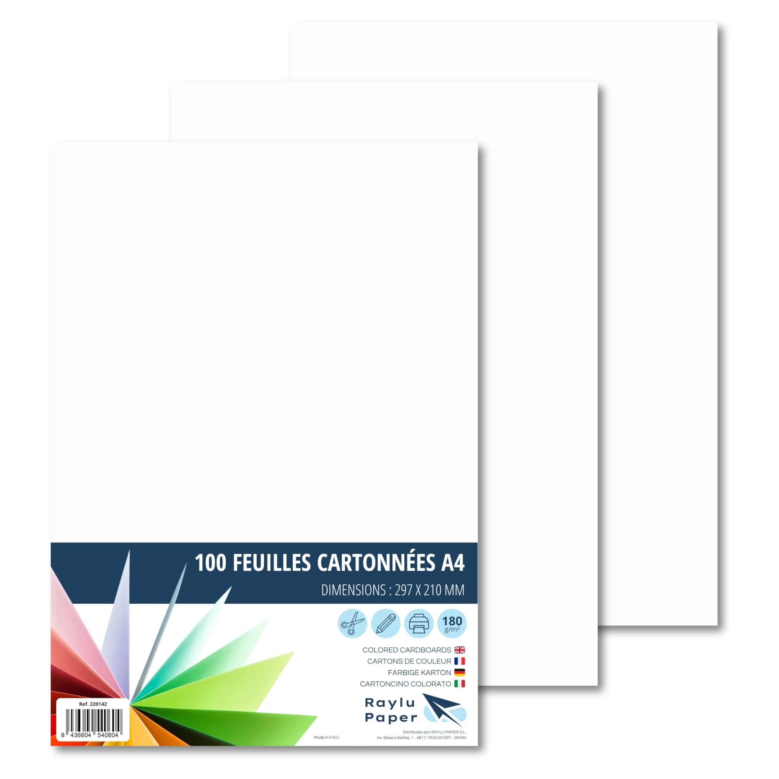 Papier Cartonné A4 Coloré 180g/m² 210 x 297 mm 100 Feuilles Cartonnées