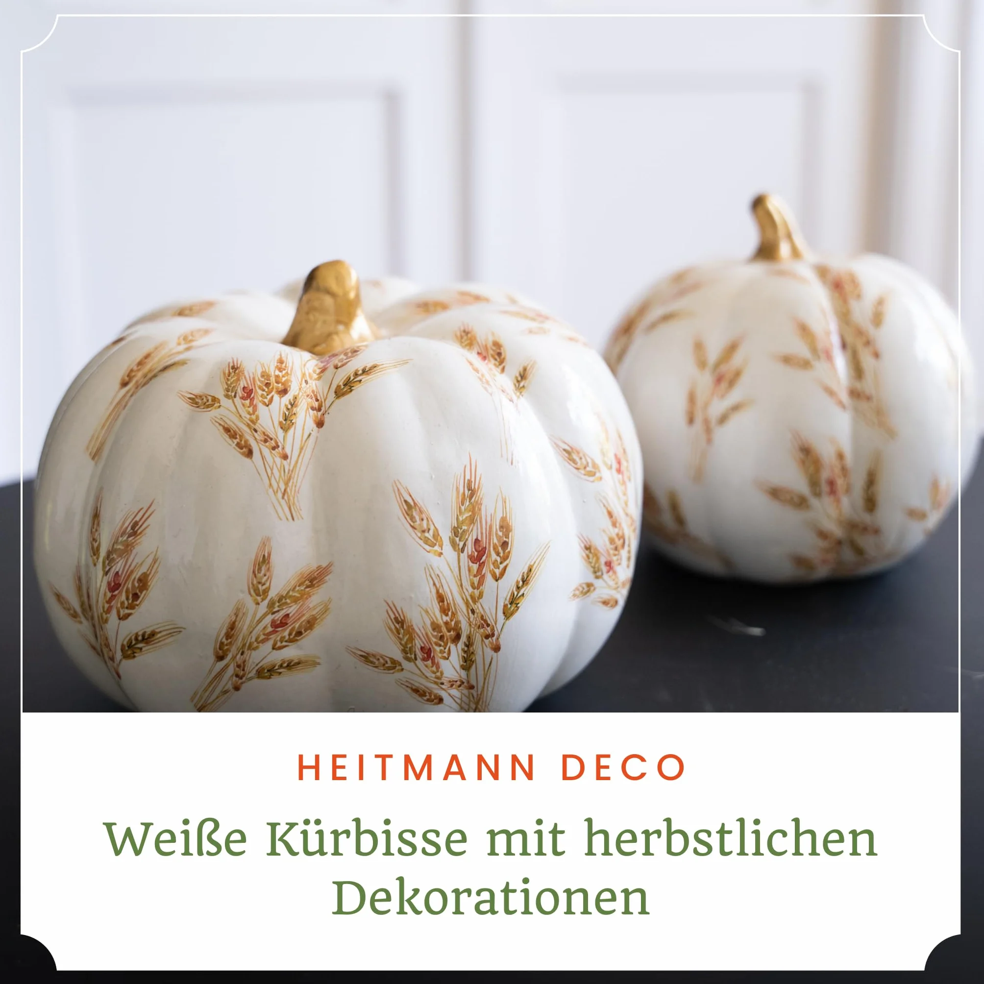 Heitmann Deco Lot de 2 Champignons en céramique, Blanc Motif doré, 40 cm et 25 cm