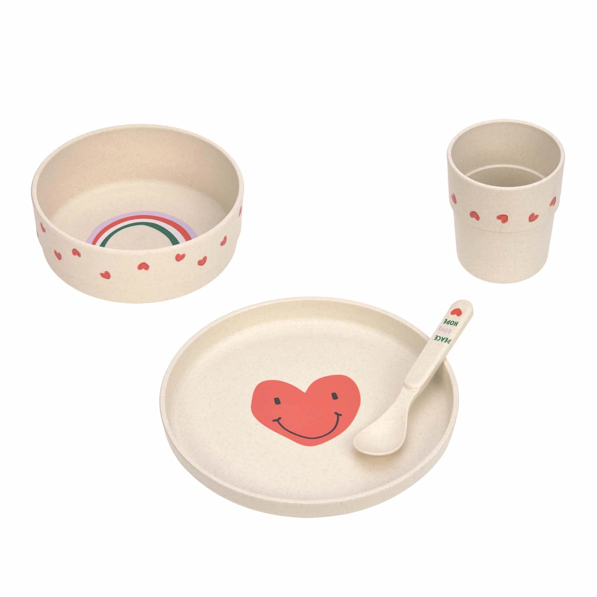 LÄSSIG Set de vaisselle pour enfants sans mélamine sans BPA lavable au lave-vaisselle et micro-ondes Happy Rascals Heart lavender