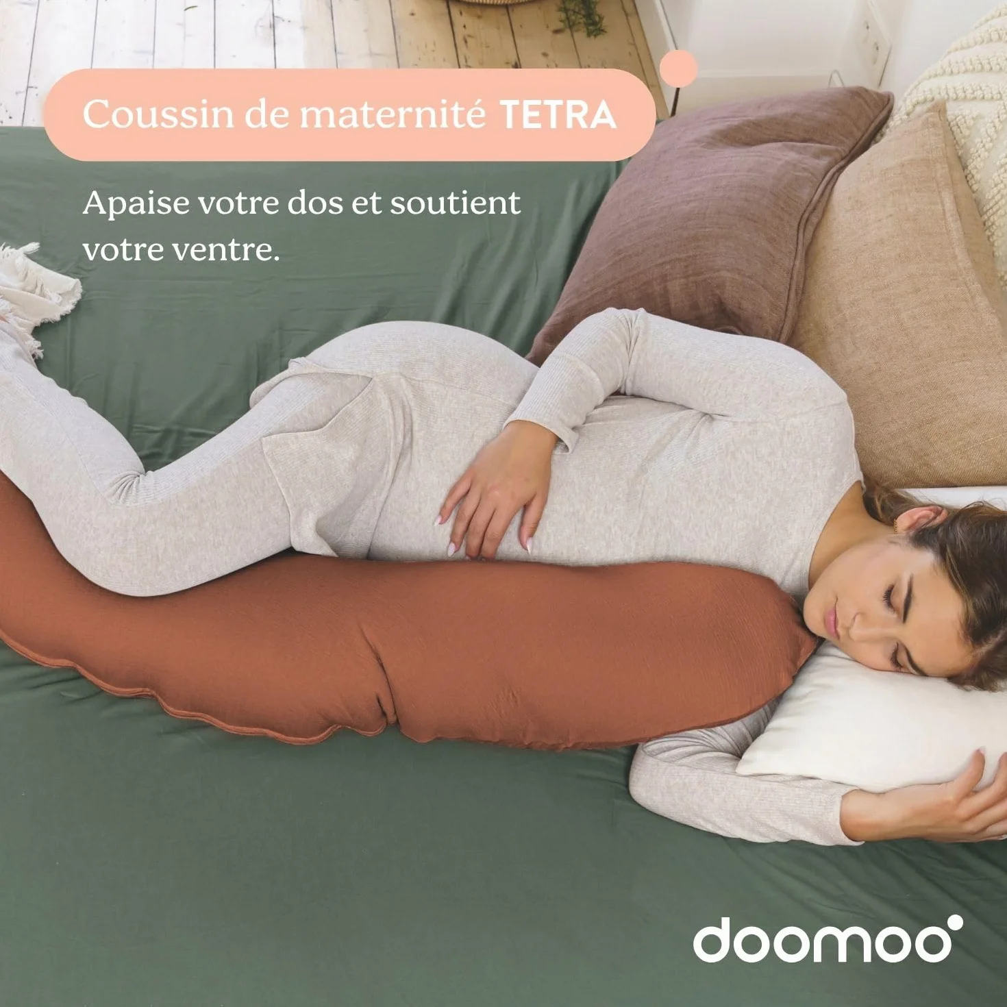 doomoo Coussin de Grossesse & Allaitement Ultra Confort Tissu Bio Oeko-Tex Tetra Jersey Terracotta