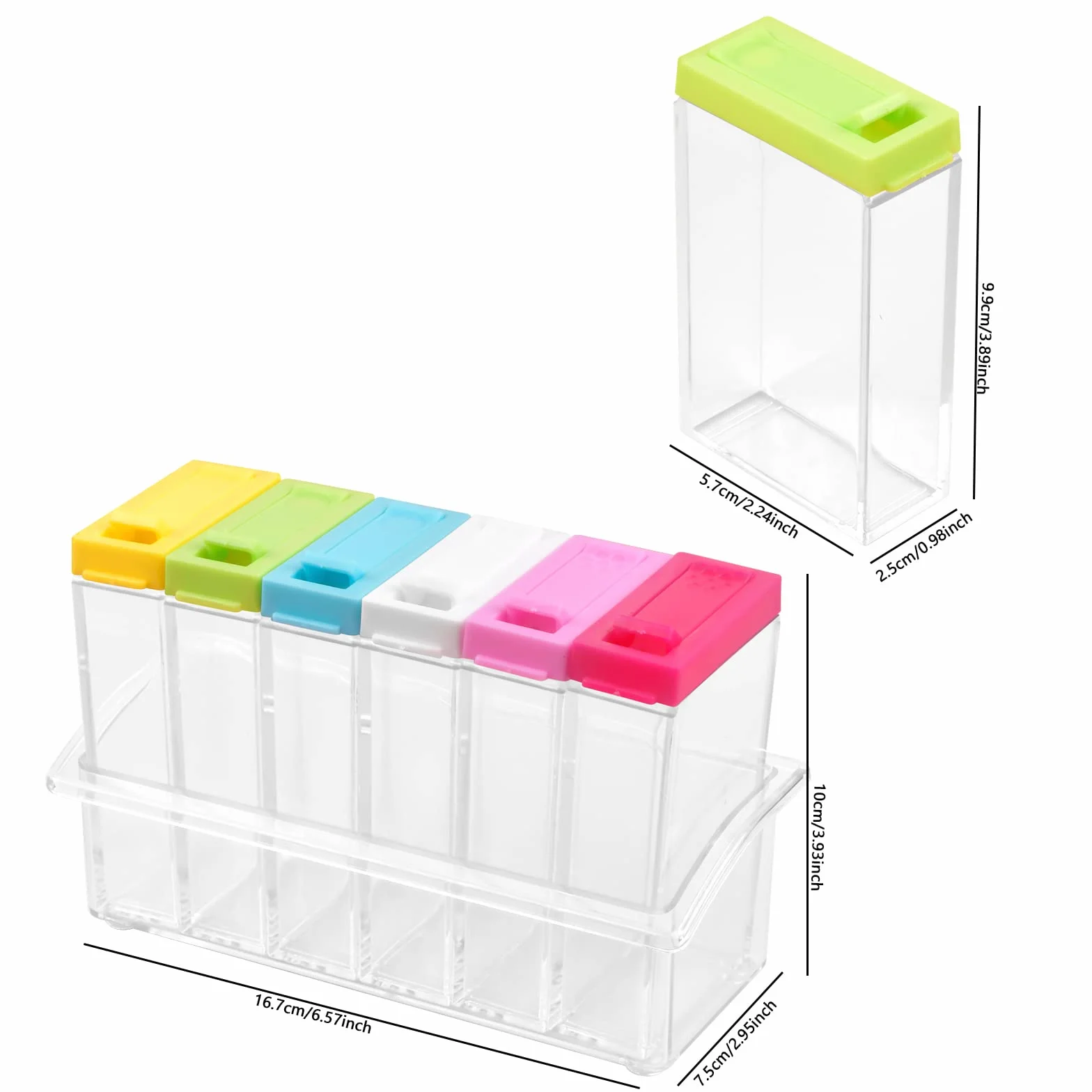 Lot de 6 Boîtes Épices Plastique avec Plateau, Ensemble de Pots à épices Transparent pour Rangement de Condiments