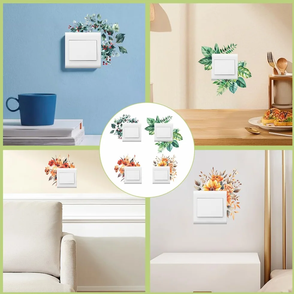 SwirlColor Autocollant Interrupteur Mural Imperméable 4 Pièces Décoration Saisons Plante Salon