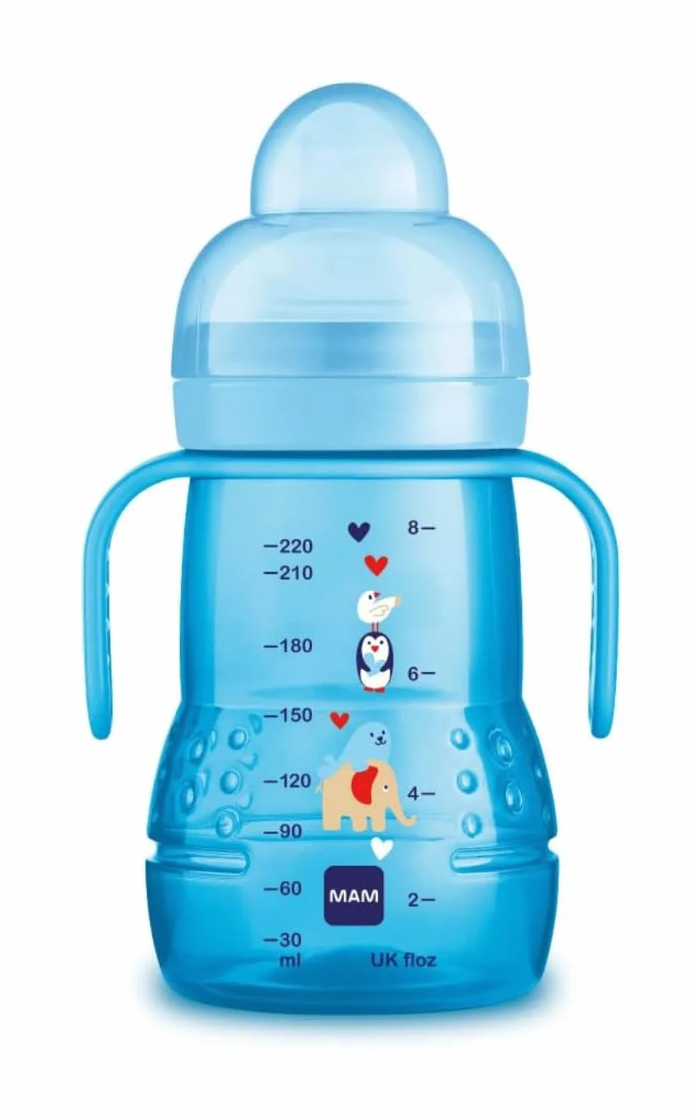 MAM Tasse Trainer 220 ml bleu clair avec tétine silicone Skinsoft anti-goutte 4+ mois