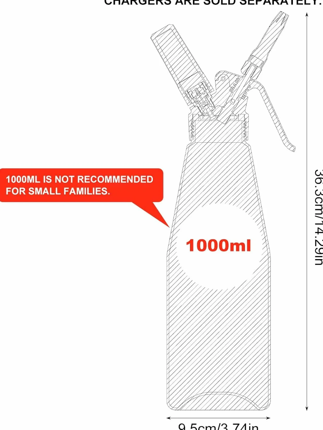 Siphon à chantilly en aluminium 1000 mL avec 5 douilles inox et 3 buses, pour pâtisserie