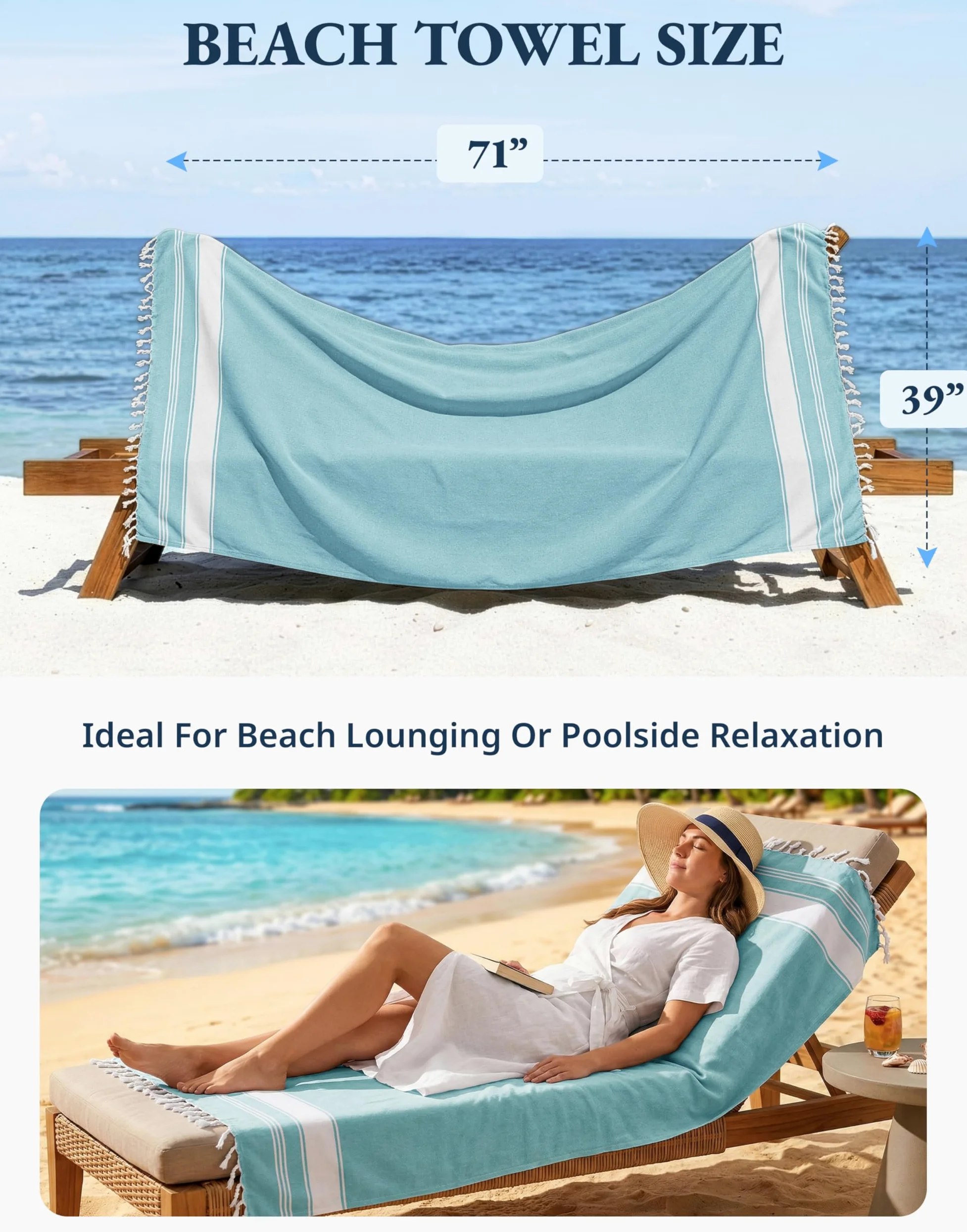 LANE LINEN Serviettes de plage 6 pièces, lot de serviettes de plage surdimensionnées, serviettes de piscine pour adultes, prélavées, serviette de plage sans sable, serviette de plage à séchage rapide