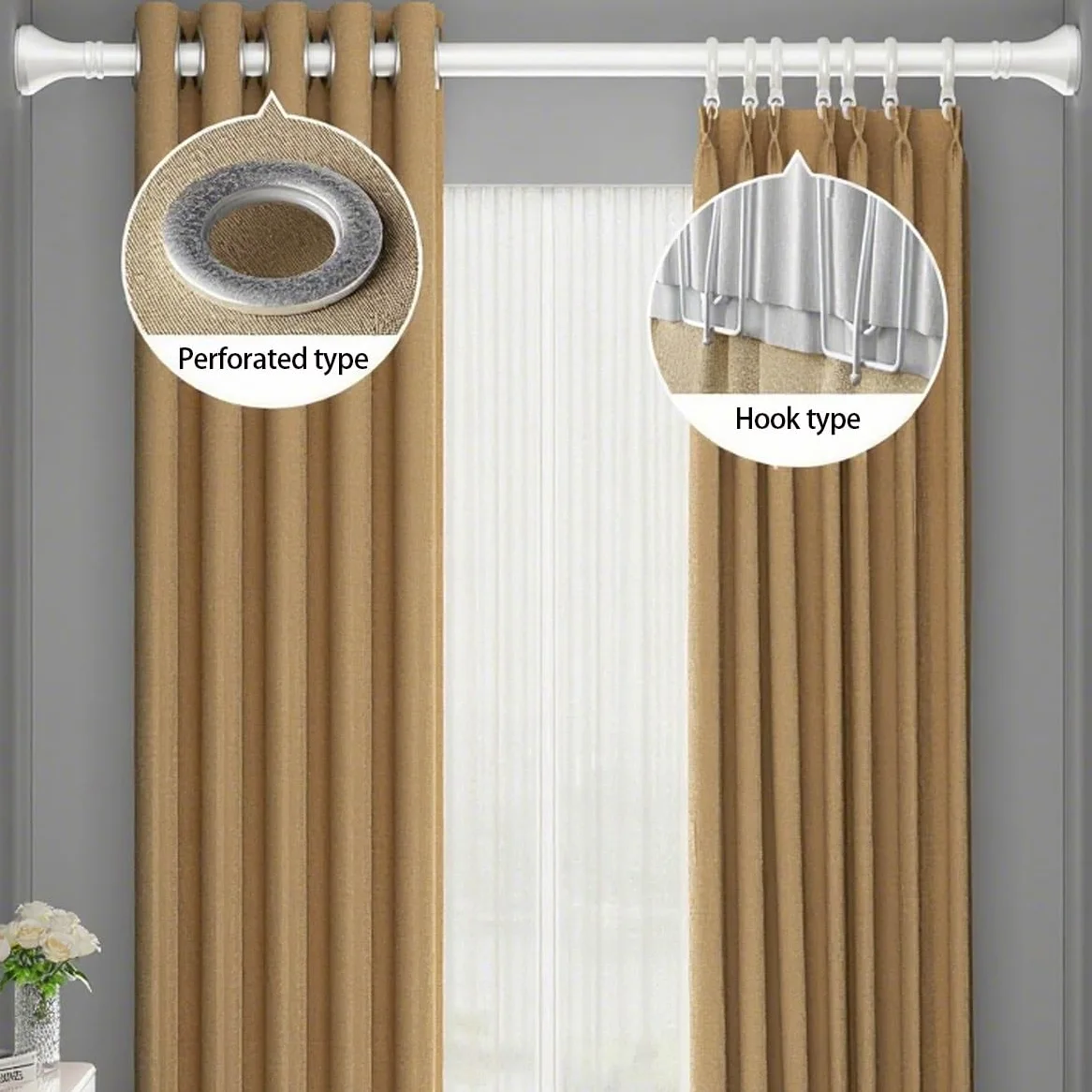 Tringle À Rideau Sans Perçage, Barre De Rideau Extensible Installation Facile Tringle De Douche Sans Perçage Pour Salle De Bain, Fenêtre(Blanc,260-350cm)