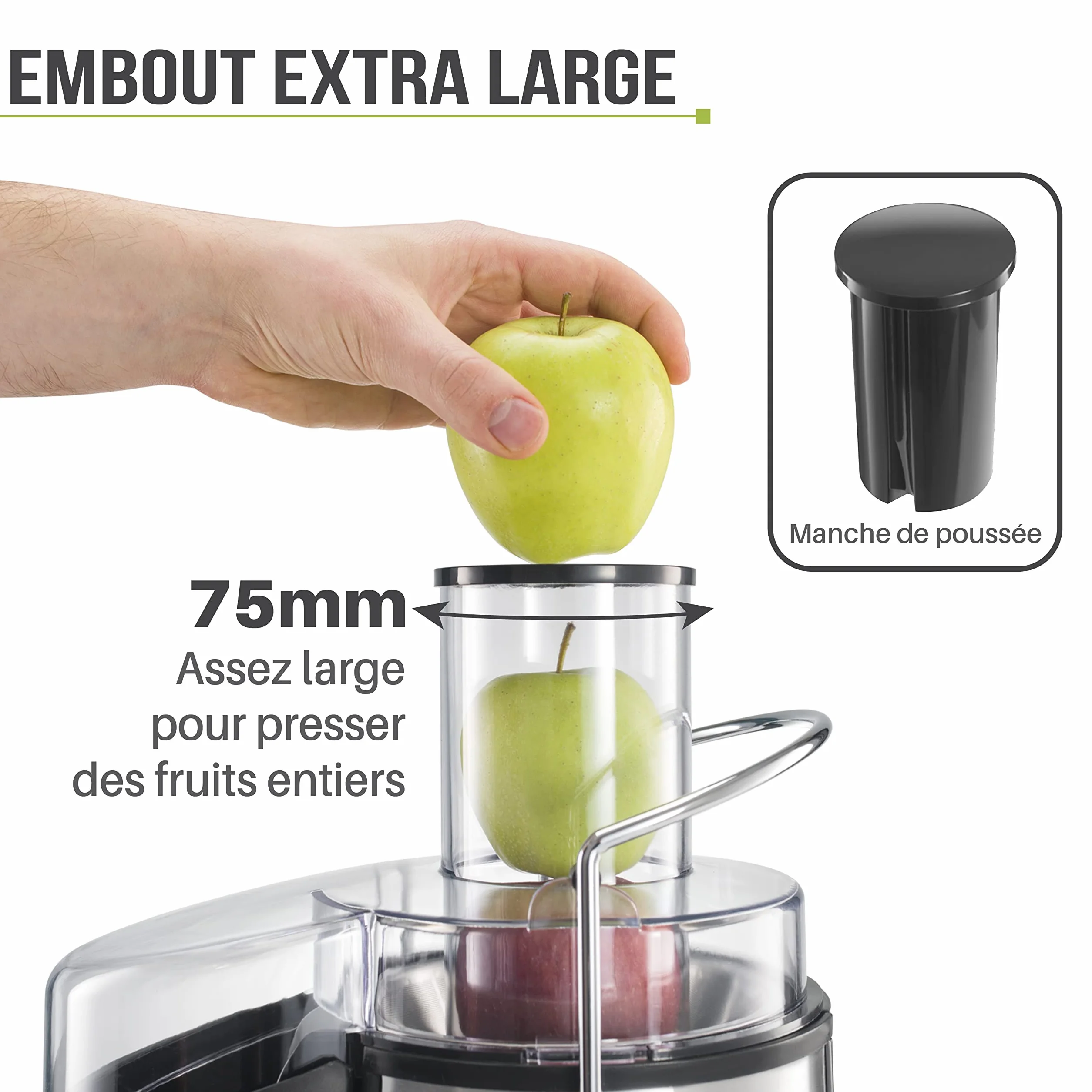 Twinzee Centrifugeuse Extracteur de Jus 850W, Large Bouche 75 mm - Fruits et Legumes