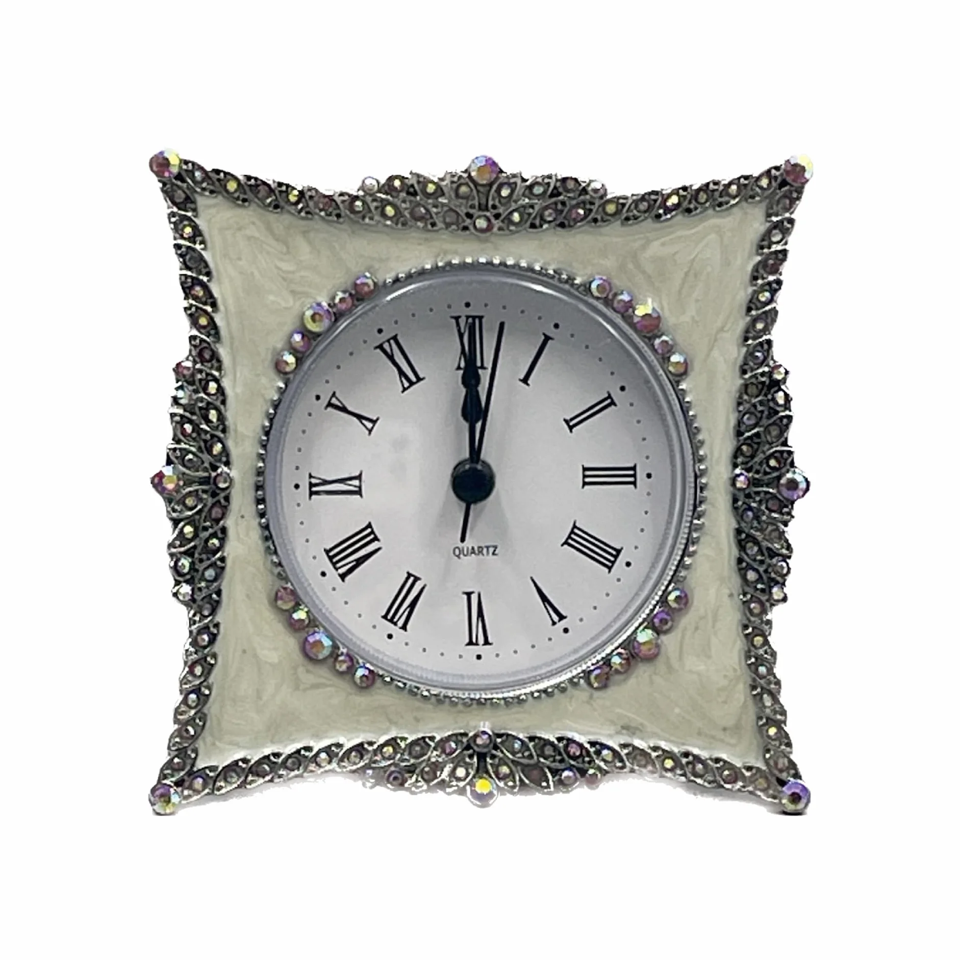 Vintage Horloge de Table Silencieuse Métal Chiffres Romains