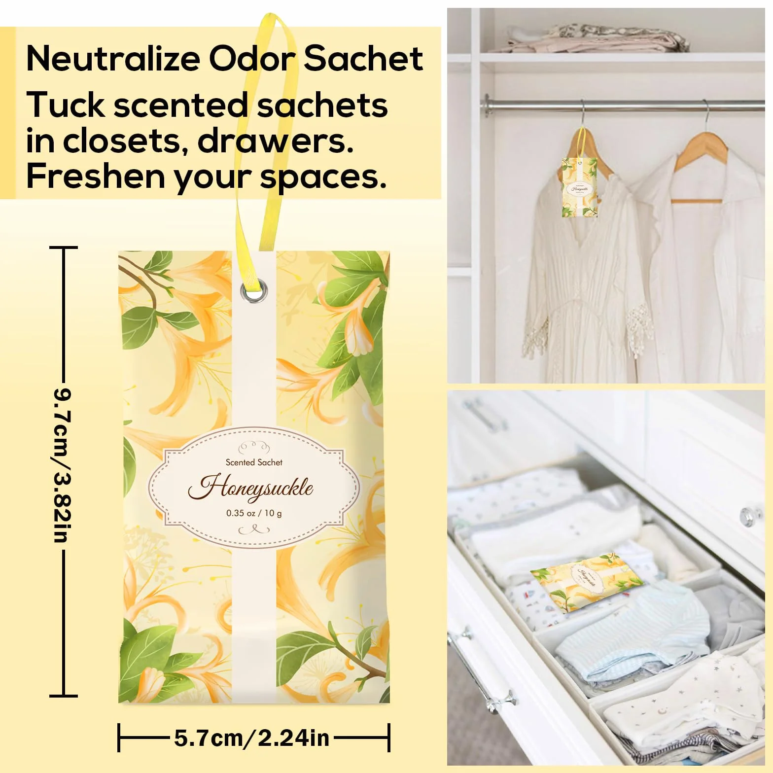 SCENTORINI Sachets Parfumés Chèvrefeuille, 14 sachets, Parfum Longue Durée