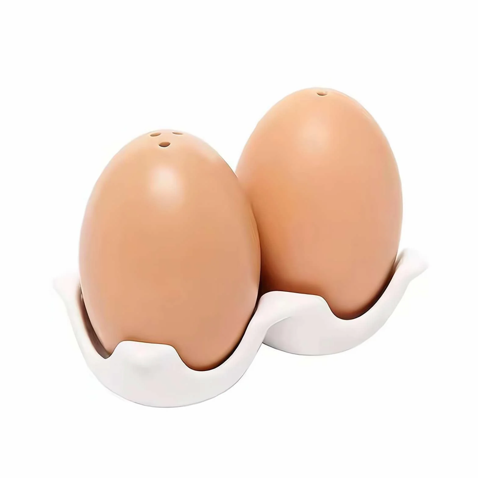 Salière et poivrière créative en céramique, mini ensemble en forme d'œuf marron avec support en carton