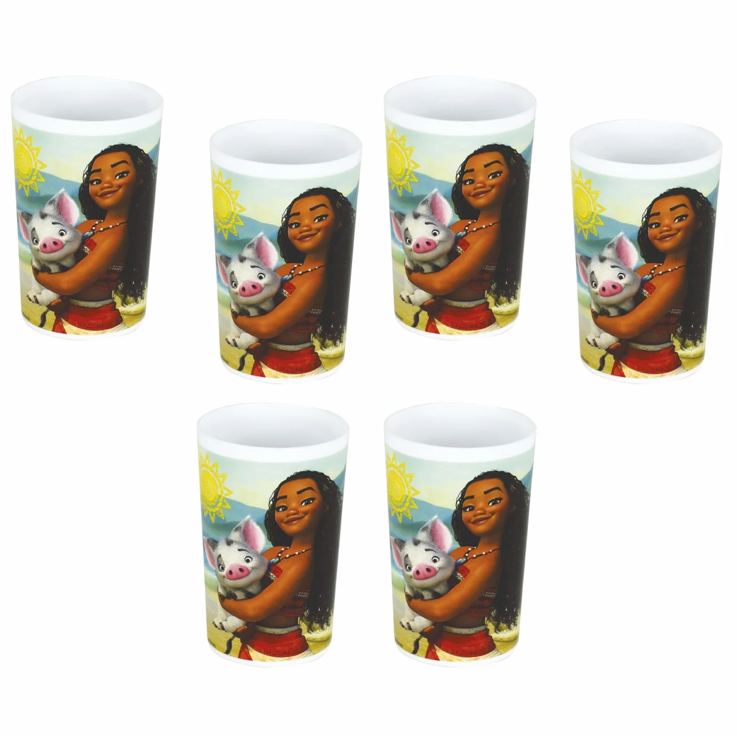 Set 6 Gobelets Vaiana Enfant Verres Plastiques 220 Ml Réutilisable Fête Anniversaire