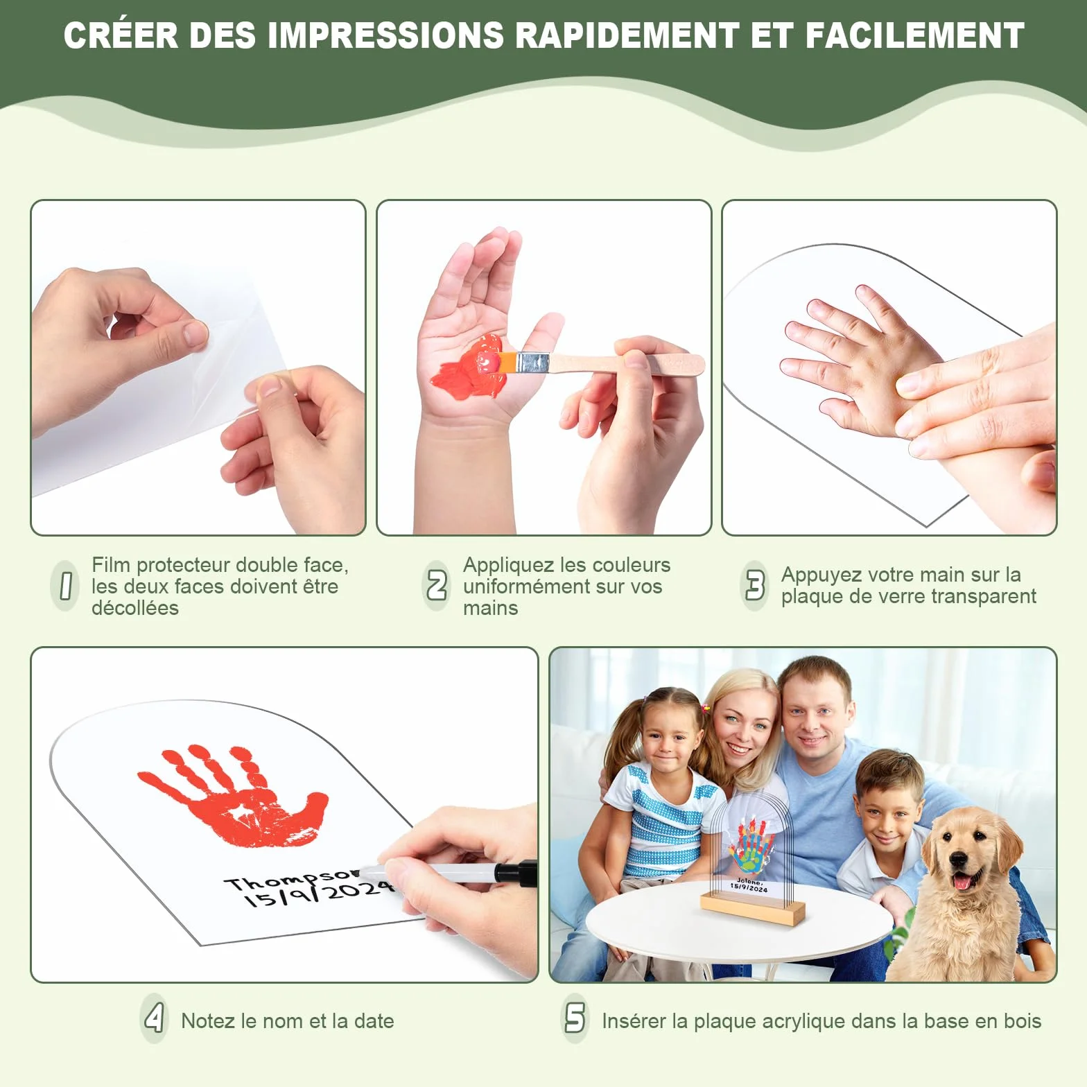Empreinte Main Famille 5 Plaques Plexiglas 6 Couleurs Pigments, Empreinte Bebe Anniversaire Fête des Mères Pères Événements Familiaux