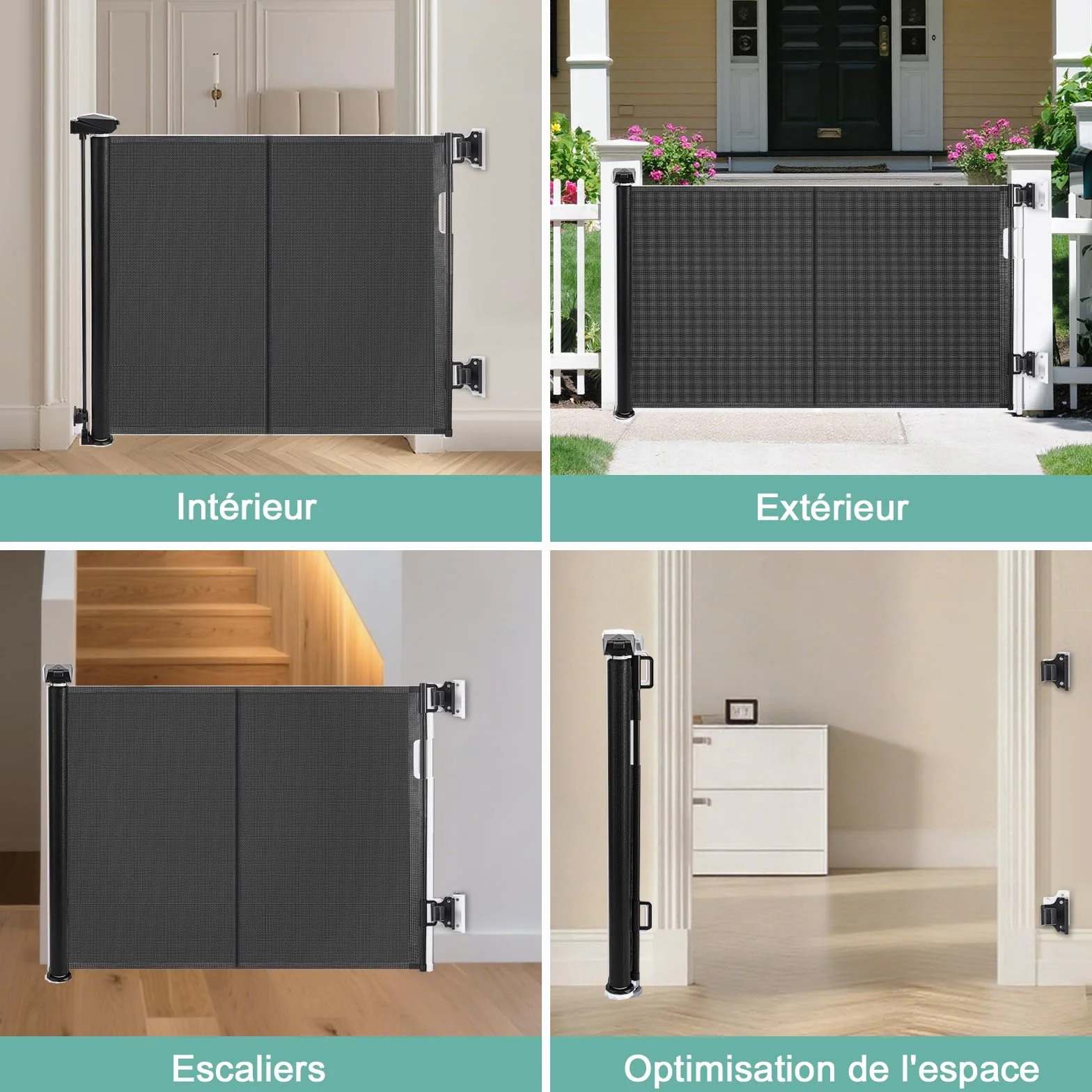 Barrière Sécurité Enfant Chien, Barriere Securite Retractable, Renforcement Fibre Verre, 1.5M