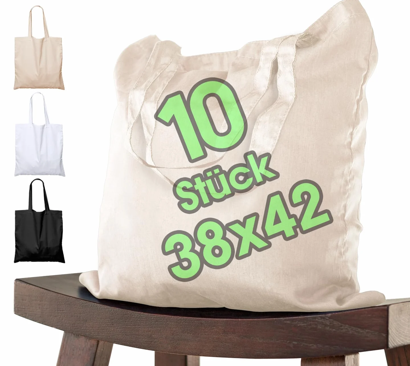 Set de sacs en coton ÖKO-TEX® non imprimés, sac à bandoulière, sac de courses