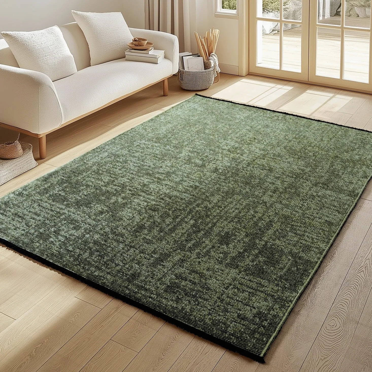 Tapis bohème Kilim Vintage en Chenille de Coton Lavable antidérapant pour Salon Chambre Cuisine - Dimension 80X150 cm, Couleur Vert