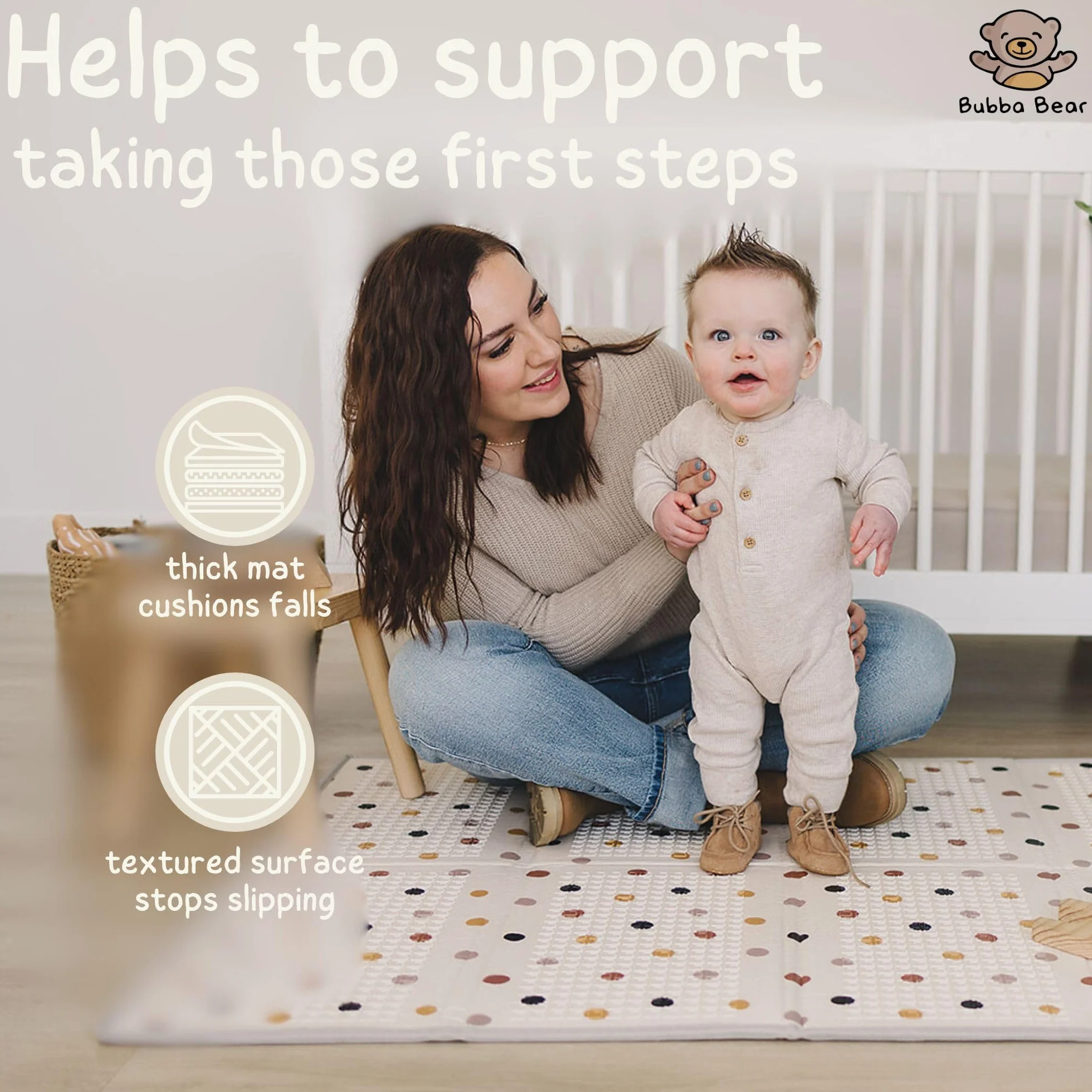 Bubba Bear Tapis d'éveil XXL en Mousse Pliable Réversible 200x150 cm Beige pour Bébé