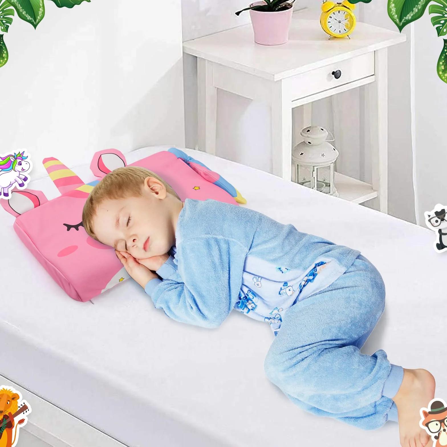 Coussin Enfant Oreiller Ergonomique Respirant Détachable 45 x 27 cm