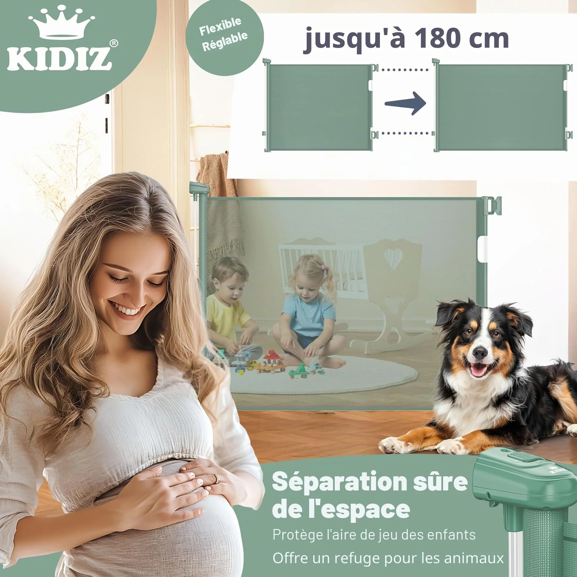 KIDIZ® Barrière de protection d'escalier extensible 0-180 cm - Sécurité enfant bébés animaux - Grille protection escaliers portes avec ancrage sol