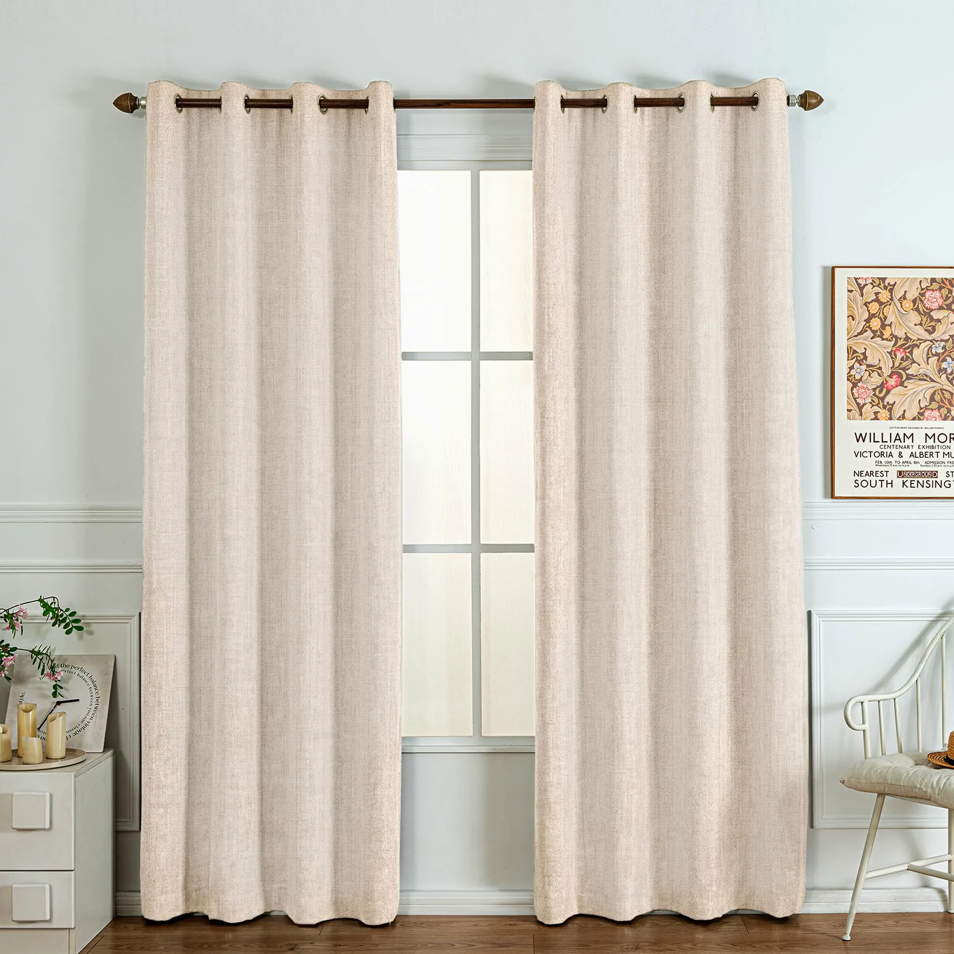 Rideaux Occultants 100% Aspect Lin avec Œillets, 140 x 210 cm, Lin Naturel | Tissu Triple Tissage Aspect Lin, Isolation Thermique, Isolation Phonique et Protection UV pour un confort optimal.