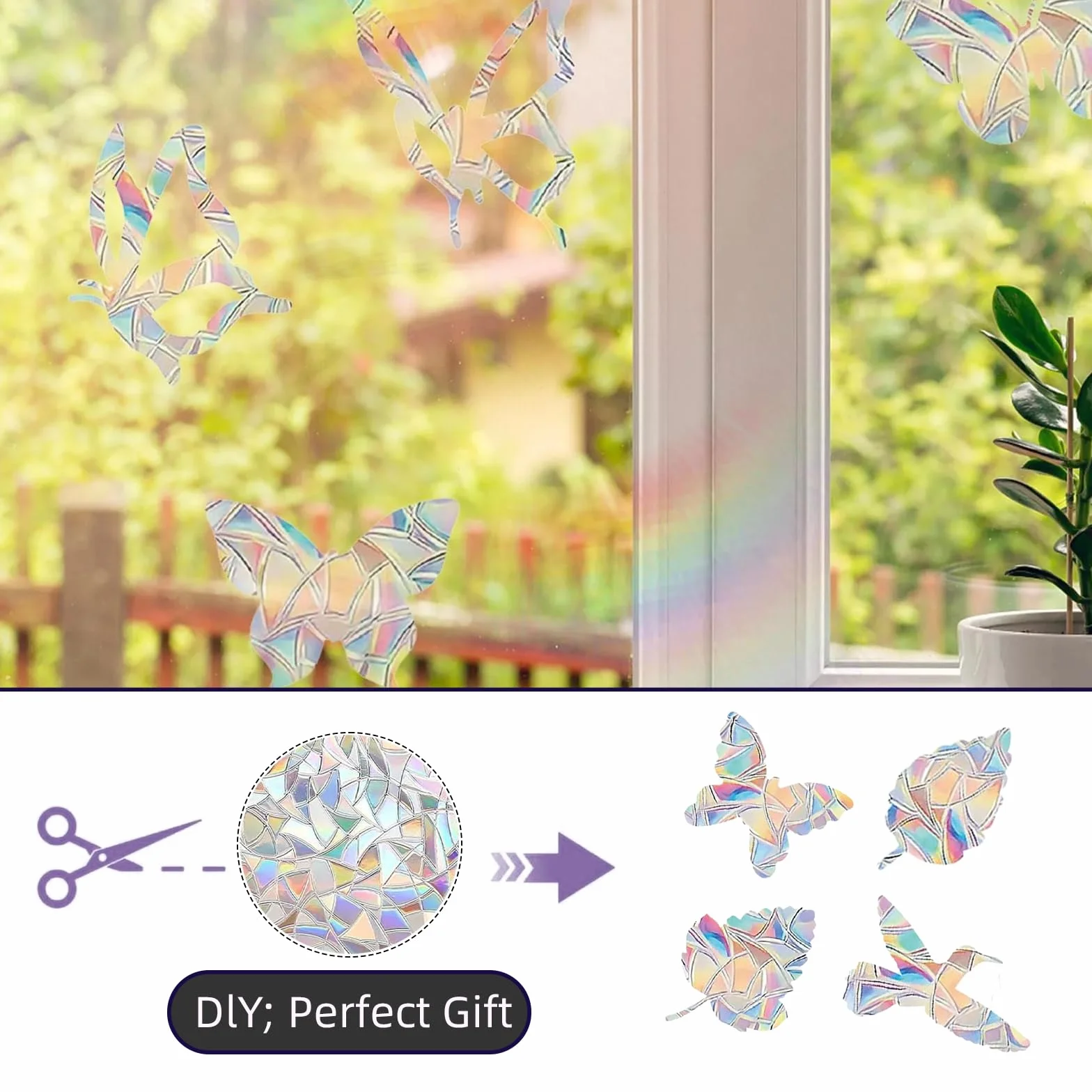 Suncatcher Sticker 39 pièces – Film Fenetre Arc-en-Ciel Effet Prisme Anti Collision Oiseaux Décoration Autocollants Décoratifs