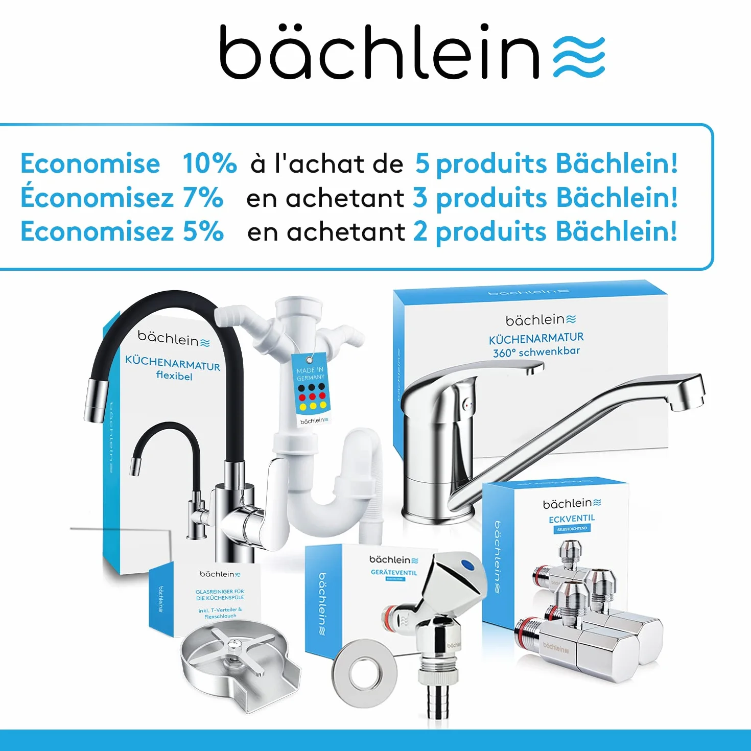 Bächlein Siphon Tubulaire Flexible Pour Évier de Cuisine - Raccord Universel G 1 1/2"