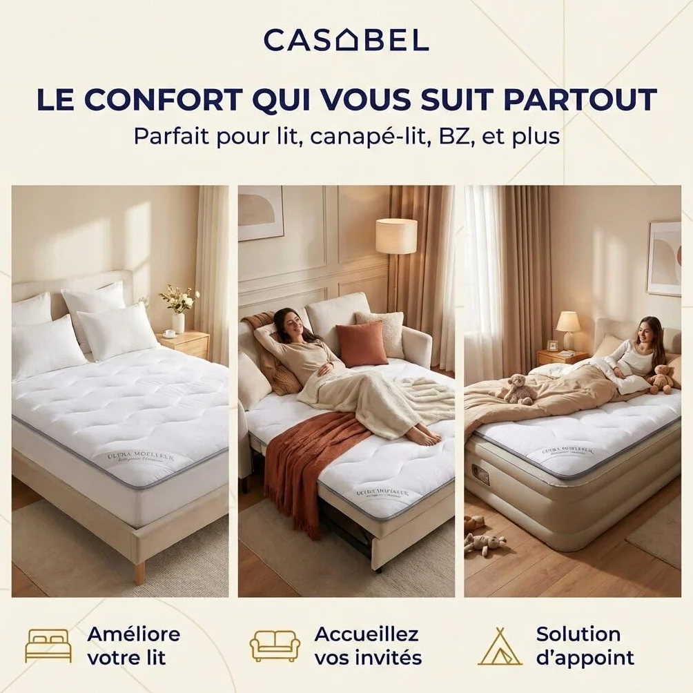 CASABEL Surmatelas Nuage 140x190 cm Microfibre Anti-acarien Respirant Matelas 2 Places