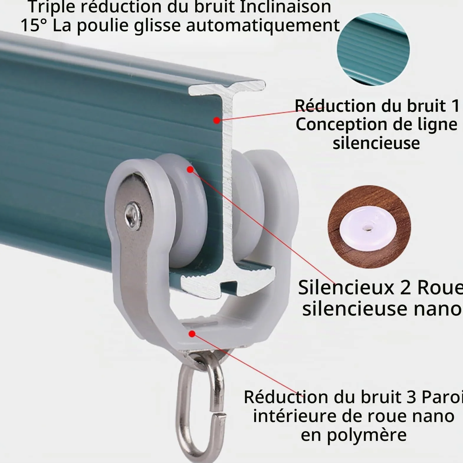 Rail pour Rideaux Pliable Tringle Rideau Plafond Noir/Blanc/Vert/Bleu/Rose Tringle Rideau Flexible Facile À Installer Rail De Rideau Courbe Montage Au Mur Rail De Rideau en Aluminium