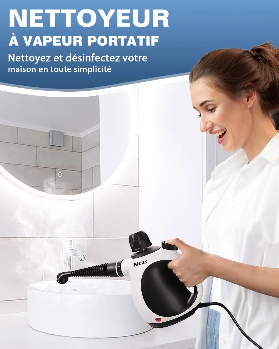 KLONA Nettoyeur à vapeur portatif multi-usage avec 10 accessoires