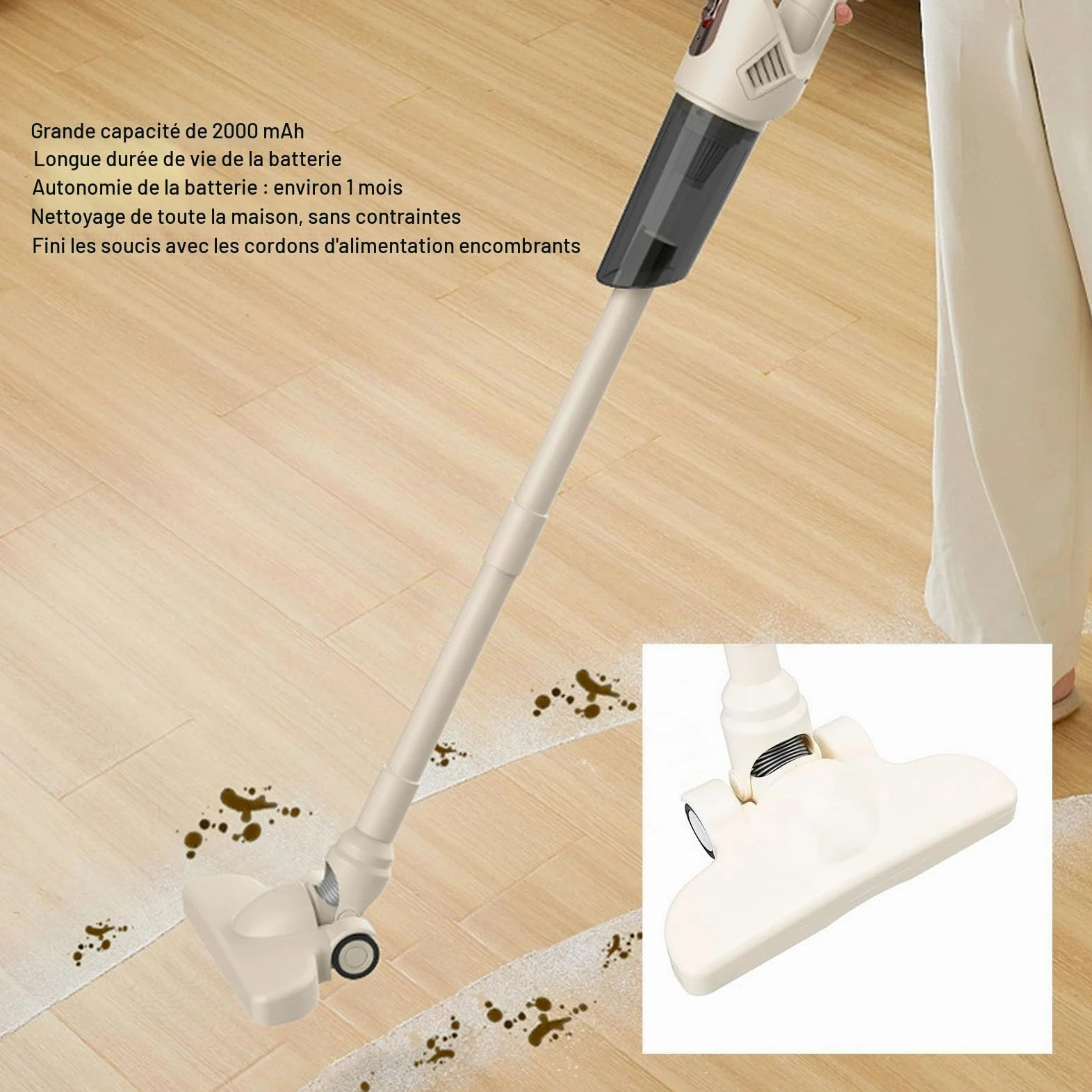 Aspirateur à Bâton Puissant, Aspirateur Vertical Portatif Portatif, Brosse Rotative à 270 Degrés pour Tapis et Poils d'animaux