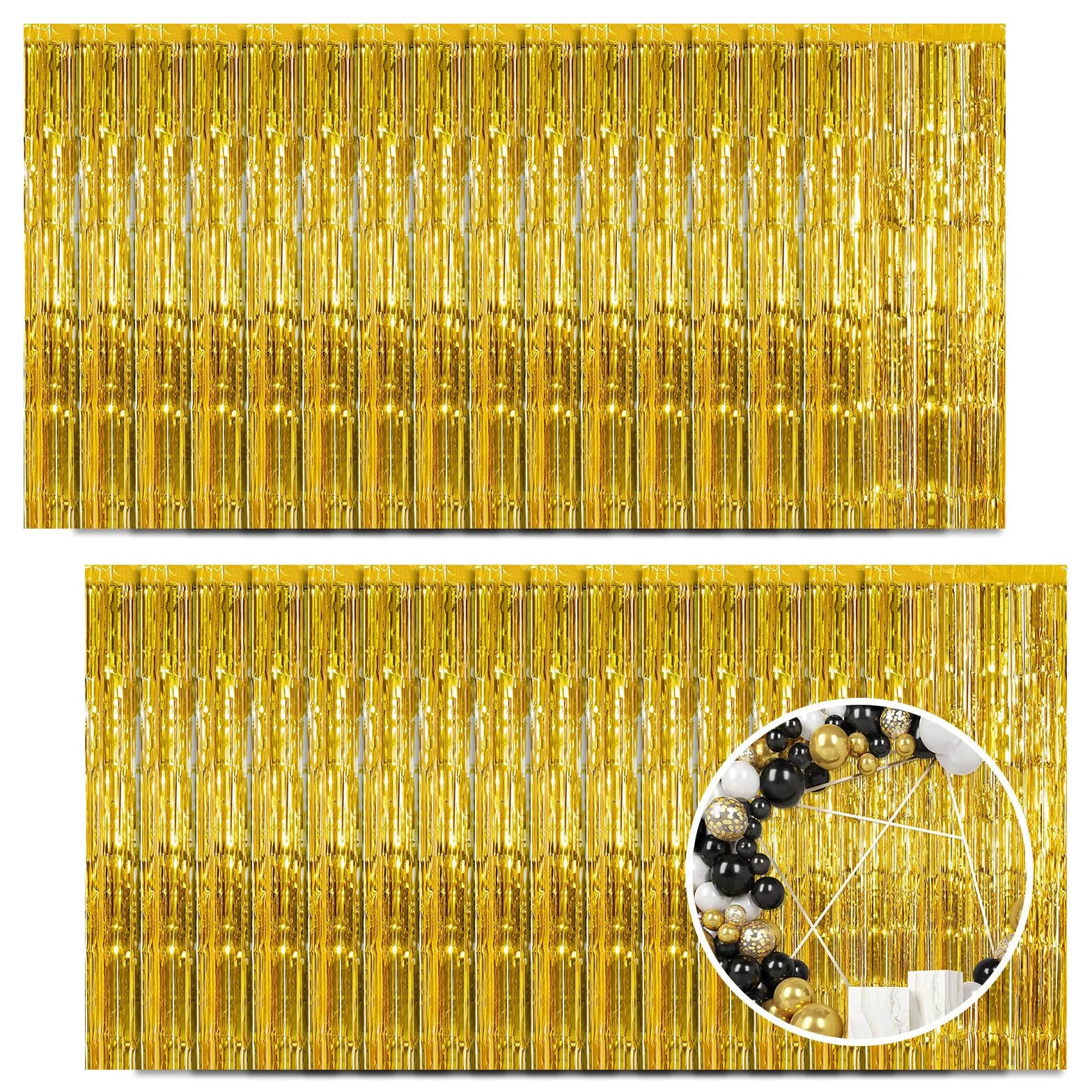 Lot de 30 rideaux en aluminium doré - 1 x 2,5 m - Avec franges, serpentins - Décoration métallique - Pour anniversaire, mariage, Noël, Nouvel An, fête disco