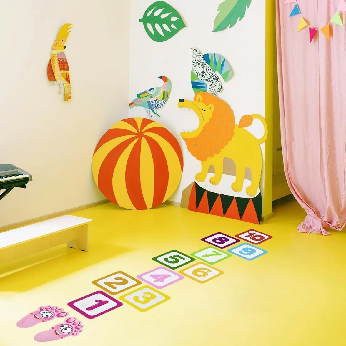 Tapis de Marelle Imperméable pour Enfant, 10 Chiffres Puzzle, Autocollant Mural de Sol, Décoration Chambre Bébé