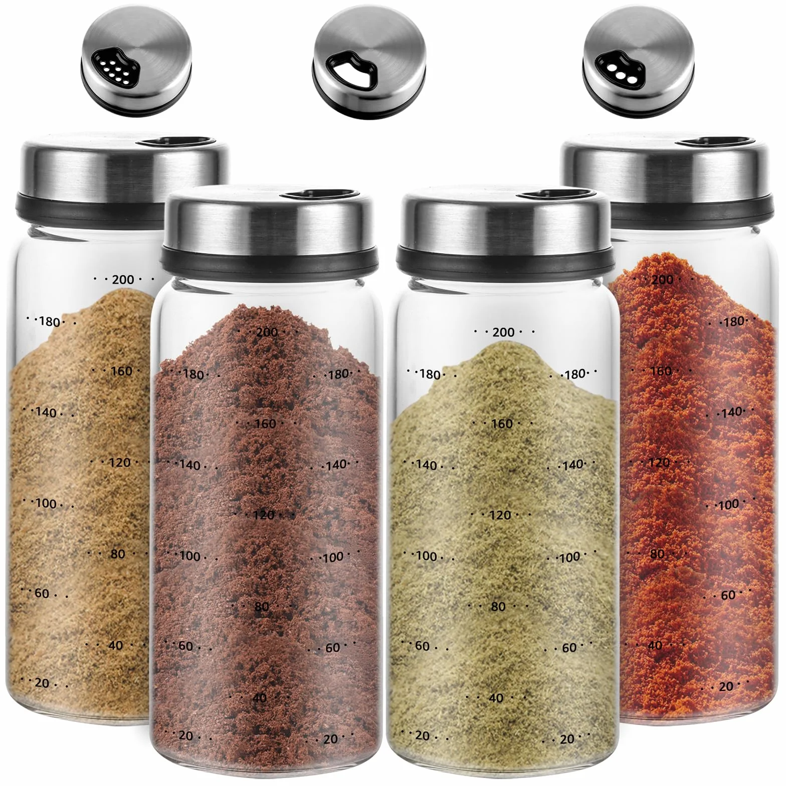 APACALI 4 x 200ml Bocaux à Épices Verre Borosilicaté avec Couvercle Rotatif