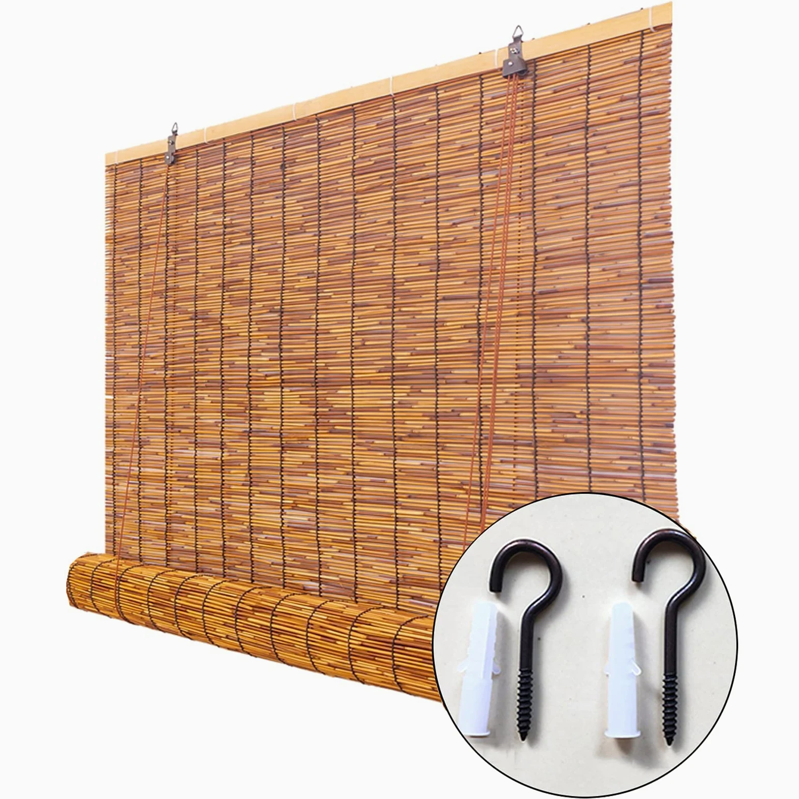 Store Enrouleur Bambou,Rideau De Roseau,Tissés À La Main,Store en Bambou Exterieur,Store Venitien,Rideau de Paille,Stores Opaques,avec Levage,Personnalisable (140x200cm(55x79in))