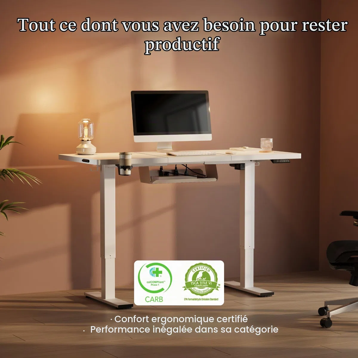 FLEXISPOT Bureau Assis Debout 160x60 cm avec Rehausseur d’Écran et Rangement, Charge 100 kg, Table Réglable en Hauteur avec Mémoire, Étagère & Tiroirs, Structure Stable, Assemblage Facile, Blanc