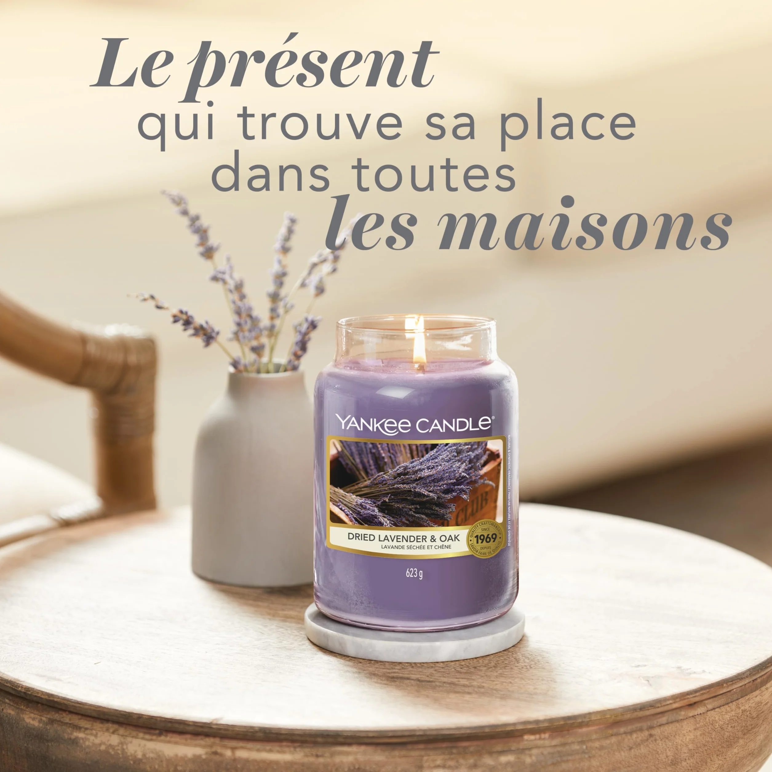 Yankee Candle Grande Bougie Parfumée Lavande Séchée et Chêne 150 Heures