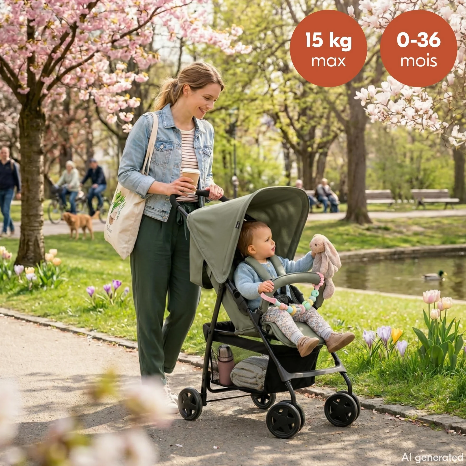 Hauck Poussette Compacte Citadine Sport 5,9 kg Pliable Inclinable 15 kg Capote Pare-Soleil Grand Panier 3 kg Olive