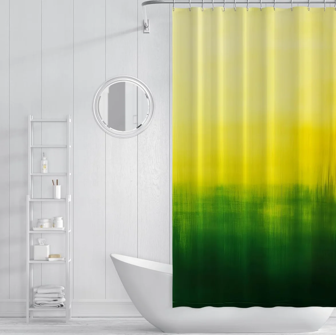 Rideau de Douche Abstrait Jaune Vert Texture dégradée de citronnelle éclatante Tissu imperméable Rideaux de Salle de Bain avec Crochets en Forme de C 200 x 220 cm