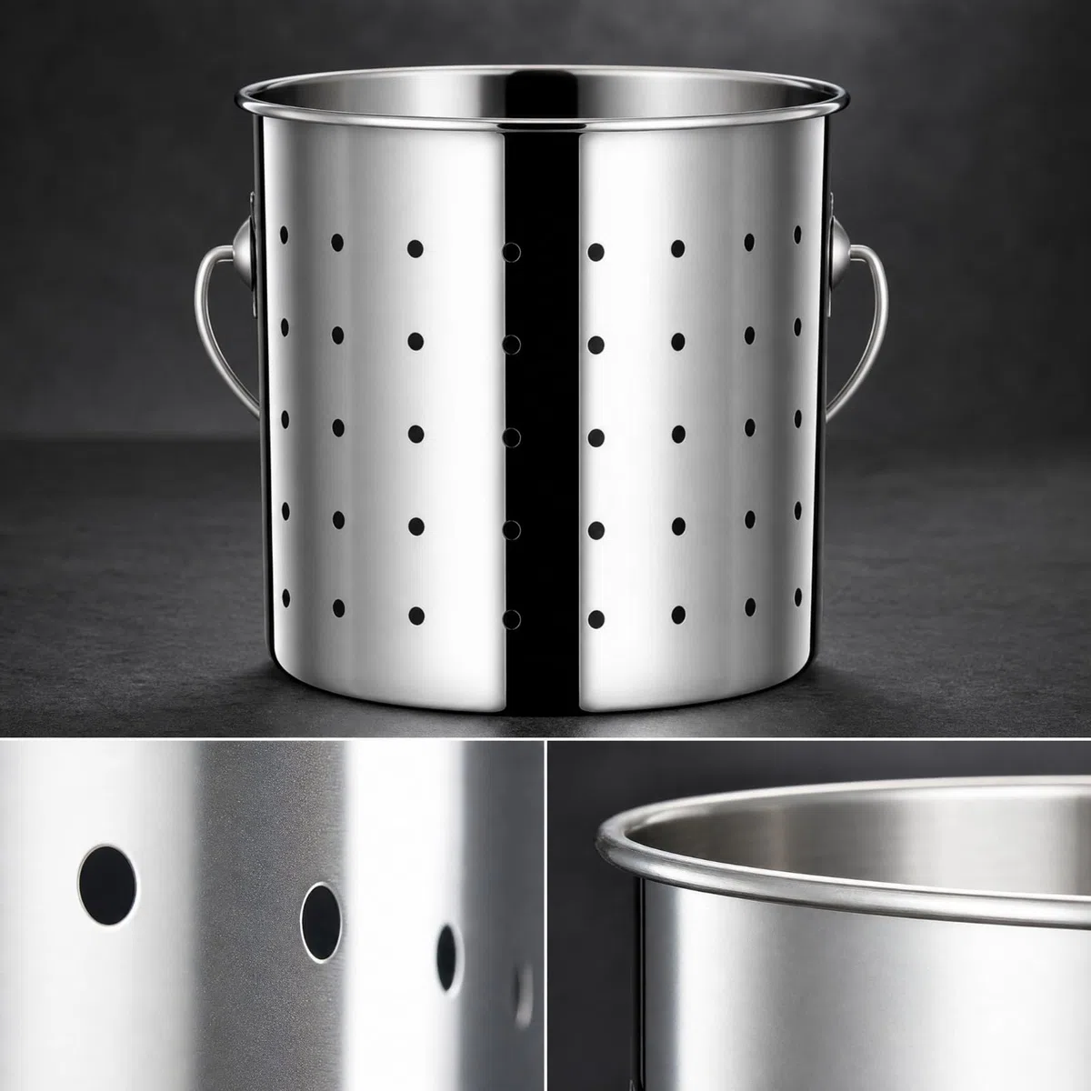 LOVIVER Seau en Acier Inoxydable Perforé Seau D'égttage Fond Plein Compact Récipient à Rinçage pr Cuisine, 45CM