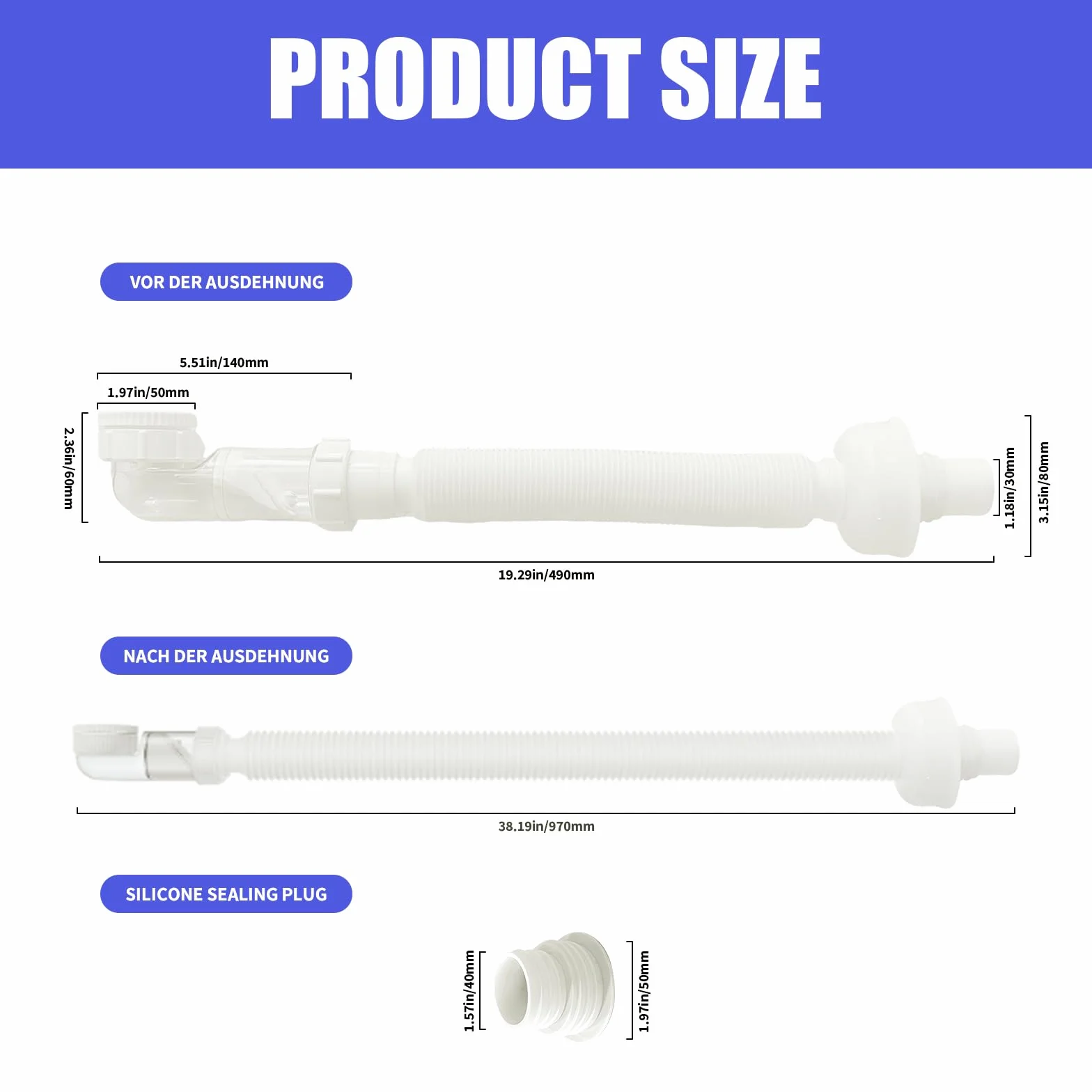 Siphon Lavabo Extra Plat Réglable 1 1/4" Anti-Odeurs Blanc