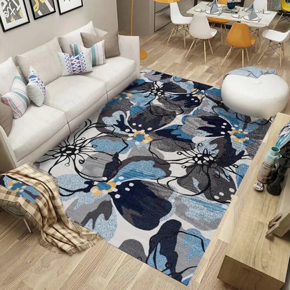 Decoration Chambre Femme Tapis Chambre Fille Ado Tapis Rectangulaire D'Intérieur pour Chambre À Coucher, Tapis Gris Bleu Tapis Lavable dans Le Salon 100X160Cm 3Ft 3.4''X5Ft 3''