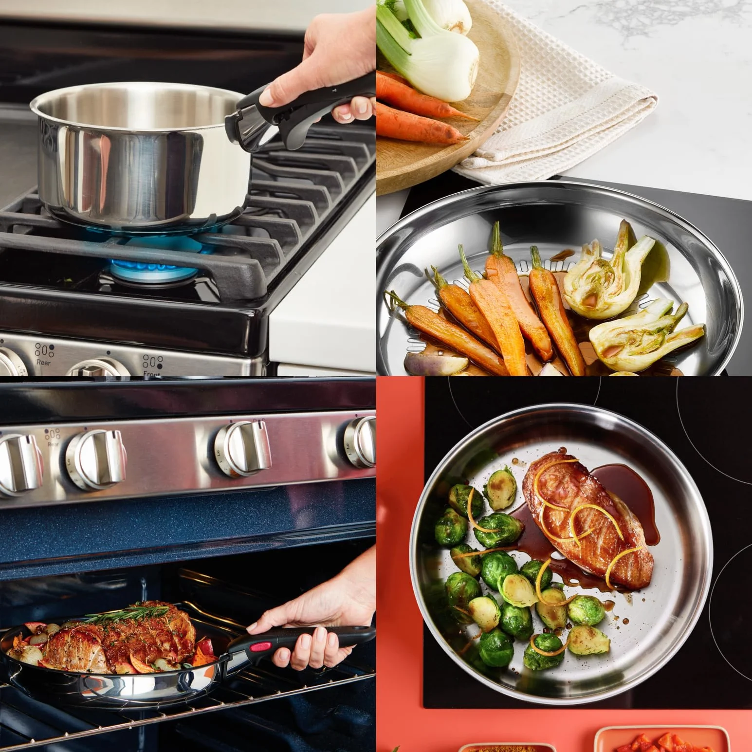 Tefal Ingenio Preference Lot de 2 Poêles 24/28 cm Poignée amovible Induction Acier inoxydable Empilable
