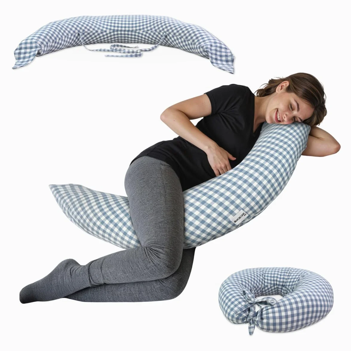 Mobiclinic® Coussin Allaitement et Grossesse XXL 3 en 1 Housse 100% Coton 150 cm Sangles Réglables Amovible Lavable