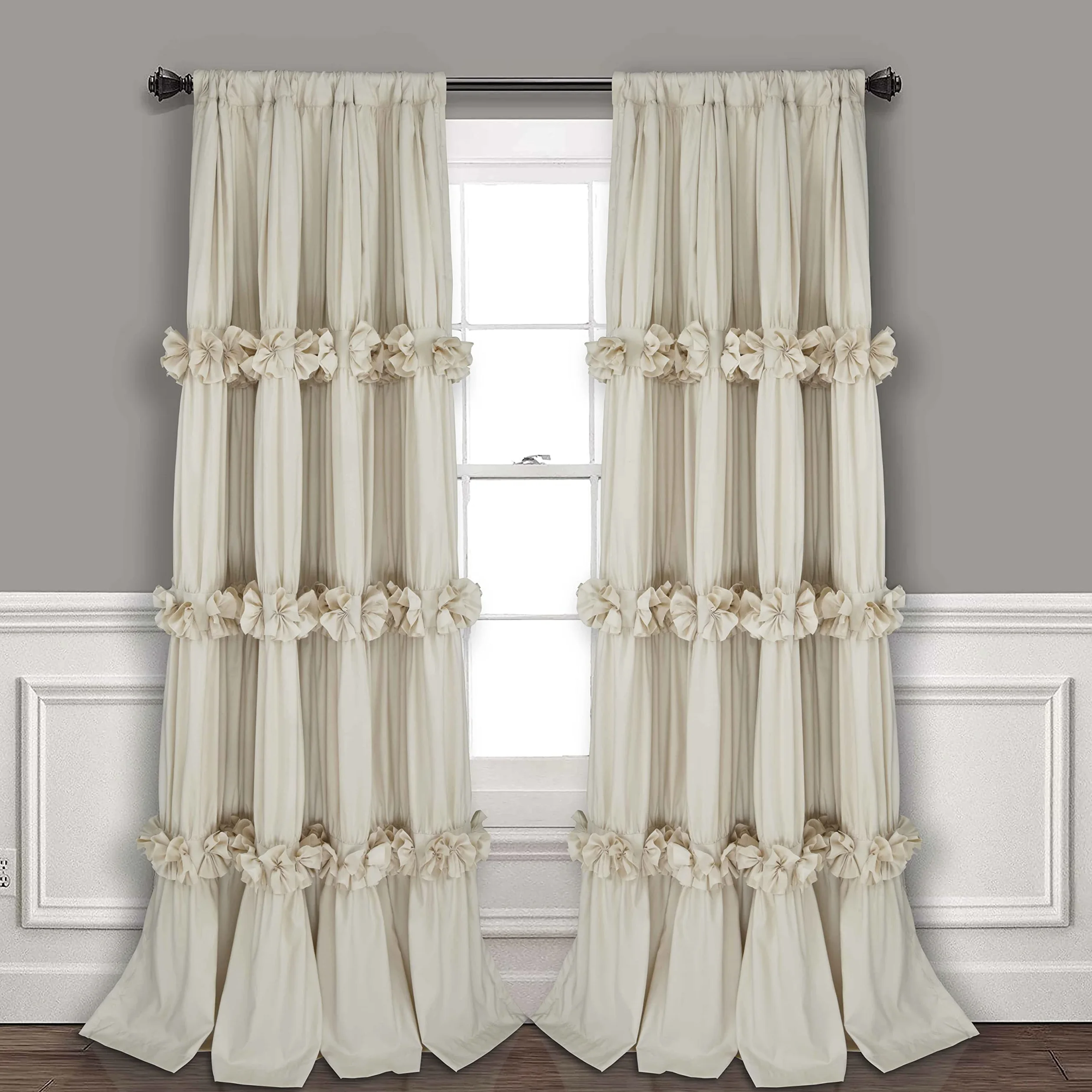 Homechoice Decor Paire de Rideaux occultants à Isolation Thermique avec 3 rangées de Fleurs de Papillon, Rideaux rustiques avec Passe-Tringle pour Chambre à Coucher, Camel (LQ-30)