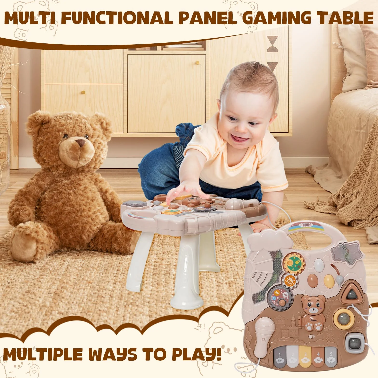 Trotteur Bébé 3 en 1 avec Musique, Marche Détachable Vitesse Réglable, Table Activité d'éveil pour Enfants 12+ Mois