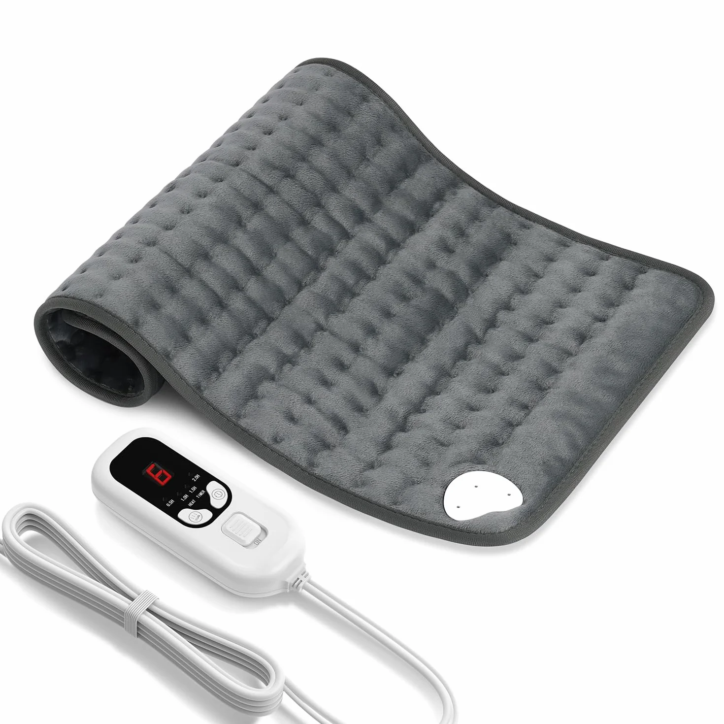 Coussin Chauffant Électrique Dos Épaules Abdomen 6 Niveaux Température 4 Réglages Minuterie Lavable Machine Gris Foncé 60x30cm