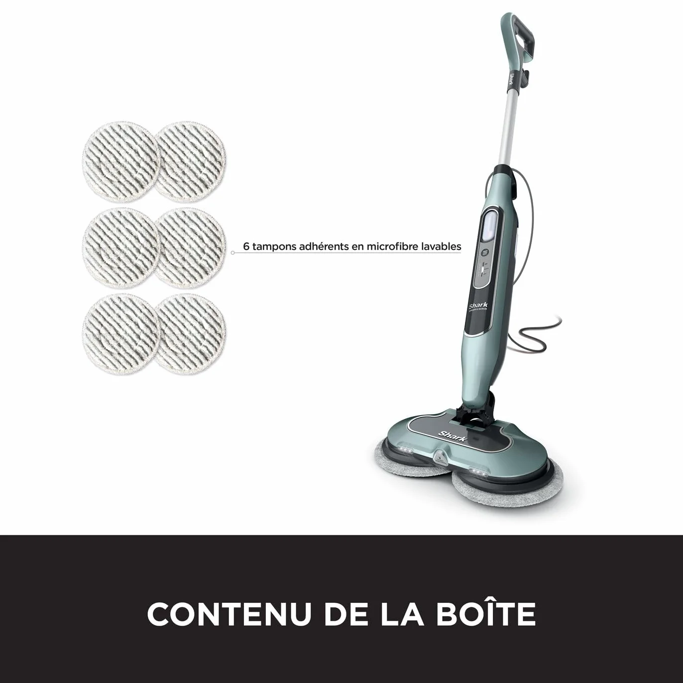Shark balai vapeur automatique Steam Blaster 6 lingettes microfibres 3 réglages vapeur sols durs cordon 8 m Vert sauge S8201EUCP